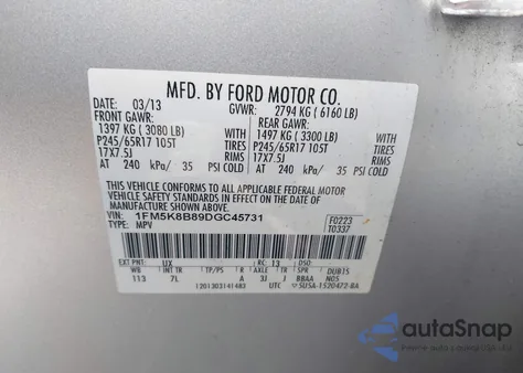 2013 Ford Explorer из США, поврежденный, VIN 1FM5K8B89DGC45731